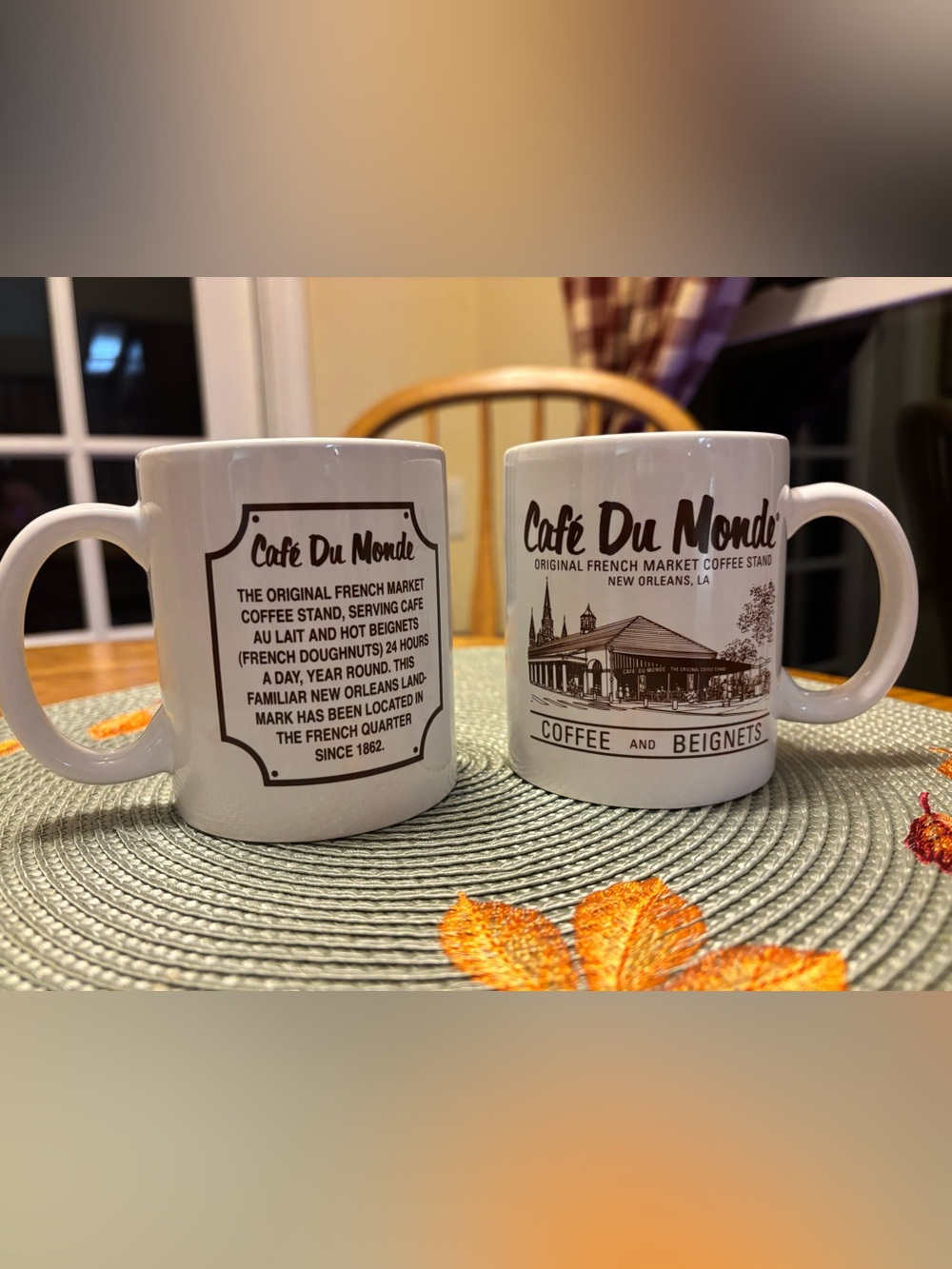 Cafe Du Monde Original French Market Coffee Stand Mug Set White & Brown